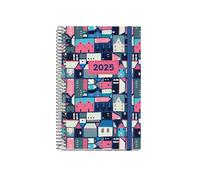 Miquelrius Villa Agenda annuel 2025 117 x 182 mm, vue semaine, couverture carton doublé plastifié, spirale, fermeture élastique, papier 80 g/m², espagnol, anglais et portugais