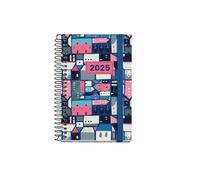 Miquelrius Villa Agenda annuel 2025 80 x 120 mm avec couverture en carton doublé plastifié, spirale, fermeture élastique, papier 80 g/m², espagnol, anglais et portugais
