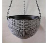 Mir De Jardin Rond En Plastique, Pot De Fleur En Rotin, Jardinière Pour Intérieur Et Extérieur, Décoration De Balcon À La Maison, 1pc.Grey