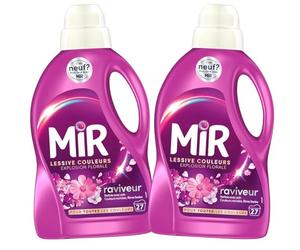 Mir - Lessive Liquide Couleurs - Explosion Florale -Main & Machine - Raviveur - Formule 3en1 - Couleurs - Fibres - Fraîcheur - Nettoie avec Soin - Pour Toutes les Couleurs - 27 Lavages - Lot de 2