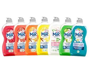 Mir - Megapack Découverte de 7 Liquides Vaisselle 450ml - Vinaigre & Framboise, Citron, Orange, Pamplemousse, Pomme, Aloe Vera, Fleur de Lotus & Criste Marine - Parfumés, Écologiques, Doux
