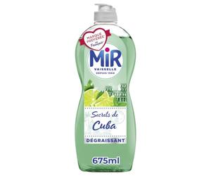 Mir Vaiselle, Liquide Vaisselle Mains, Secrets de Cuba, Menthe et Citron Vert, Degraissant, Sans Conservateurs ni Allergenes Parfum, Marque Preferee des Francais, 675ml