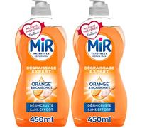 Mir Vaisselle - Bicarbonate & Orange - Dégraissage Expert - Efficace à Froid - Bicarbonate de Soude - Sans Conservateurs - Sans Allergènes Parfum - Marque Préférée des Français - Bouteille de 450 ml
