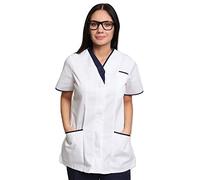 Mirabella Health & Beauty Tunique de Santé pour Femmes Cavell Blanc avec liseré Bleu Marine FR 42 UK 12