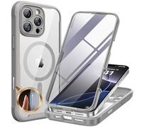 Miracase Coque de protection à 360° pour iPhone 16 Pro Max 6,9" - Avec Magsafe - Film de protection complète en verre intégré - Magnétique - Anti-chocs - Pour iPhone 16 Pro Max - Gris