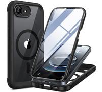 Miracase Coque magnétique pour iPhone 17e et iPhone 16e de 6,1", protection d'écran en verre trempé 9H intégrée] Coque intégrale antichoc avec coque arrière transparente, compatible avec MagSafe (noir