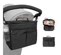 Miracle Baby Sac de Rangement pour Poussette, Sac Landau Universel et Imperméable, Grande Capacité Organisateur Poussette pour Biberons, Couches, Jouets, Snacks (Noir, 12L)