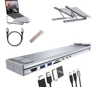 Miracle/Civilized 8-in-1 USB-C Laptop Stand, Upliftjoys Laptop Docking Station, with 4k HDMI, 2 USB 3.0, Pd 100w, Universal for Home Offices, Corporate Desks (8 in 1, NO Card)