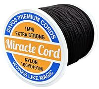 Miracle Cord Cordon en nylon tressé multi-usage extra résistant pour fabrication de bracelets, colliers, perles, loisirs créatifs (noir, 91 m)