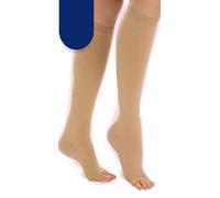 MIRACLE Dr. SAN Bas de Contention Classe 2 Médicale 20-30 mmHg Unisexe Pied Bout Ouvert pour Varices, sous le genou, Œdème, TVP, Vol, Chaussettes de Compression Graduée (1 paire) (Beige, L)