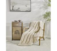 Miracle Home. Couverture Polaire réversible en Microfibre Perle Flanelle veloutée et Sherpa 280 g/m² - Douce, Chaude et légère, Lavable en Machine, 130 x 160 cm, Beige