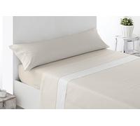 Miracle Home. Floreta Parure de lit 4 pièces avec Drap-Housse Ajustable, Drap Plat et 2 taies d'oreiller, 50% Coton, 50% Microfibre brossée, Beige, 180 x 200 cm, lit de 180 cm
