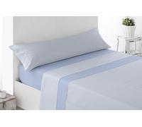 Miracle Home. Parure de draps à Lignes. Parure 3 pièces, Drap Housse, Drap de Dessus et taie d'oreiller. Anti-Peeling. 50% coton-50% Microfibre brossée. Bleu. 150 x 200. Lit 150