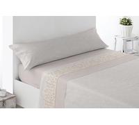 Miracle Home. Parure de draps Roda. Parure 4 pièces, Drap-Housse, Drap de Dessus et 2 taies d'oreiller. Anti-Peeling.Beige. 150 x 200. Lit 150. 2 taies d'oreiller 70x45