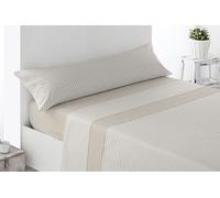 Miracle Home. Parure de draps Vichy. Parure 3 pièces, Drap Housse, Drap de Dessus et taie d'oreiller. Anti-Peeling. 50% coton-50% Microfibre brossée. Beige. 135 x 200. Lit 135