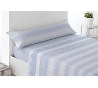 Miracle Home. Parure de lit Canoa. Lot de 4 pièces, Drap Housse réglable, Dessus et Deux taies d'oreiller. 50% coton-50% Polyester. 180X200. Bleu
