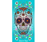 Miracle Home. Serviette de Plage en Microfibre Crâne, 100% Poliéster, 75 X 145 Cm. Turquesa. 11807