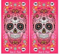 Miracle Home. Serviette de Plage en Microfibre Crâne, 100% Poliéster, 95 X 175 Cm. Rose. 11807 (Lot de 2)