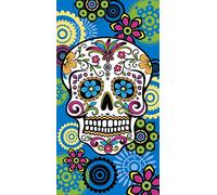 Miracle Home. Serviette de Plage en Microfibre Crâne Mexican, 100% Poliéster, 75 X 145 Cm. Turquesa. 11749