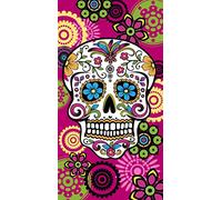 Miracle Home. Serviette de Plage en Microfibre Crâne Mexican, 100% Polyester, 95 X 175 Cm. Fuchsia. 11749