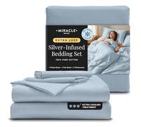 Miracle Made® Cool IT™ True Grip® - Lot de 4 draps-housses extra luxueux infusés d'argent, tissu 300 fils au pouce carré (bleu ciel, très grand lit)
