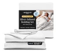 Miracle Made Cool IT True Grip - Parure de lit 4 pièces infusée d'argent - Tissu 300 Fils au Pouce carré - Blanc - Grand lit rafraîchissant
