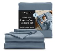 Miracle Made Parure de lit rafraîchissante de Luxe - Draps de lit 4 pièces infusés d'argent - 300 Fils au Pouce carré - Draps de lit King Size - Tissu thermorégulateur Propre et Frais pour Peaux