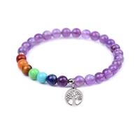 Miracles Minéraux Bracelet 7 chakras en pierre naturelle | fait main en France | 6 mm arbre de vie l 8 bouddha | bien être | Zen (6 mm Arbre de vie | Améthyste)