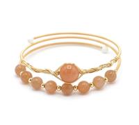 Miracles Minéraux Bracelet Artisanal Plaqué Or, Perles Naturelles, Taille Réglable| énergie spirituel | chakras bienêtre (Aurore | pierre de soleil)