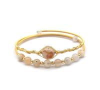 Miracles Minéraux Bracelet Artisanal Plaqué Or, Perles Naturelles, Taille Réglable| énergie spirituel | chakras bienêtre (Aurore | agate fleur de cerisier)