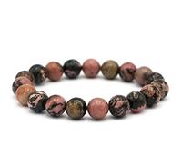 Miracles Minéraux Bracelet perle ronde 10 mm, pierre naturelle, création artisanale française, plus de 40 choix (Rhodonite de Madagascar 10 mm)