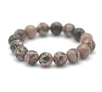 Miracles Minéraux Bracelet perle ronde 12 mm, pierre naturelle, création artisanale française, plus de 40 choix (Rhodonite de Madagascar 12 mm)