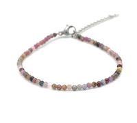 Miracles Minéraux Bracelet perle ronde facettée 2 mm / 4 mm, pierre naturelle, création artisanale française, plus de 50 choix (2 mm acier inox, rubis-saphir)