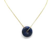 Miracles Minéraux Pendentif Pierre naturelle | Donut Pi chinois| double pointes concentrateur d'énergie (Donut Pi 25 mm acier doré 40+5 cm | Lapis lazuli)