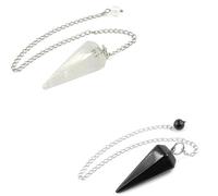 Miracles Minéraux Pendule divinatoire|Radiésthésie|ésothérisme|Pierre Naturelle|Pointe|cône|égyptien Thot|séphoroton|Merkaba|Pyramide (03 Cône x2 | Cristal de Roche+Obsidienne Noire)