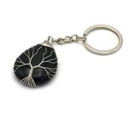 Miracles Minéraux Porte clé Pierre Naturelle arbre de vie| Produit Artisanal| Fabrication française| Bien être| lithothérapie (Goutte d'eau Arbre de Vie| obsidienne noire)