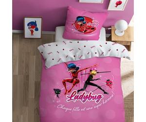 MIRACOULUS Supergirl Parure de lit Enfant | 100% Coton | Oeko-TEX | Housse de Couette 140x200 cm + Taie d'oreiller 63x63 cm | Imprimé Fille | Rose