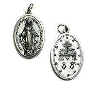 Miraculous Blessed Virgin Mary Mother Silver Tone Italian Medal Pendant Catholic Made in Italy by LM Religious