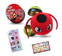 Miraculous Ladybug, Jouet de Collection Capsule 4-1,Miraball Surprise : Kwami Peluche Extensible,Boule en métal à l'image des Personnages,Autocollants Pailletés,Ruban ([Pack DE 2])