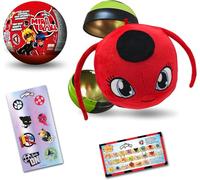 Miraculous Ladybug, Jouet de Collection Capsule 4-1,Miraball Surprise : Kwami Peluche Extensible,Boule en métal à l'image des Personnages,Autocollants Pailletés,Ruban (1 Miraball 1 pièce