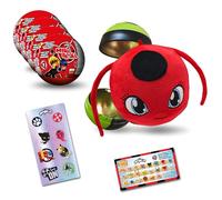 Miraculous Ladybug, Jouet de Collection Capsule 4-1,Miraball Surprise : Kwami Peluche Extensible,Boule en métal à l'image des Personnages,Autocollants Pailletés,Ruban ([Pack DE 4])