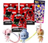 Miraculous Ladybug Kwami Lot de 3 sacs surprise avec figurines Kwami floquées pour collectionneurs et autocollant