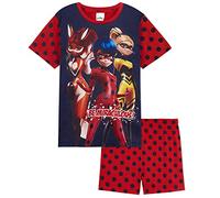 Miraculous Ladybug Pyjama Short Fille, Ensemble Tee Shirt Miraculous Manche Courte et Short en Coton, Vêtement Petite Fille Été du 2 Au 10 Ans (Rouge, 3-4 Ans)