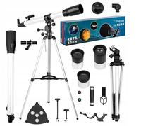 Mirai Optics Saturn Télescope Astronomique F90070 | Grossissement Jusqu’à 675x | Monture AZ-3 | Adaptateur Smartphone | 3 Oculaires Kellner | Filtres Solaire et Lunaire | Réfracteur Professionnel