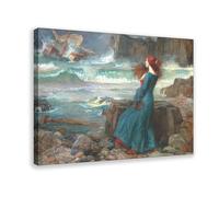 Miranda - The Tempest Painting By John William Waterhouse Poster mural sur toile pour décoration de chambre à coucher, bureau, cuisine, cadre cadeau, 50 x 75 cm