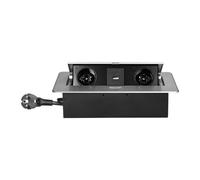 Miratic Bloc Prise Encastrable Plan de Travail 2 x P+T max. 3680 W Prise USB Encastrable avec 2 Ports C 2,1A et Câble 1,5 m Bord Fraisé Fin (argent)