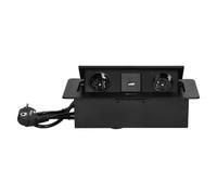 Miratic Bloc Prise Encastrable Plan de Travail 2 x P+T max. 3680 W Prise USB Encastrable avec 2 Ports C 2,1A et Câble 1,5 m Bord Fraisé Fin (noir)