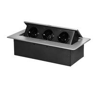 Miratic Bloc Prise Encastrable Plan de Travail avec Bord Plat et 3 Prises Schuko Multiprise Bureau adaptée à la Norme Allemande Bloc Prise Escamotable (Schuko) (Argent)