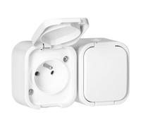 MIRATIC Double Prise Electrique Saillie Etanche IP54 Type E Prise Double avec Clapet de Protection Prise de Courant Murale Robuste pour Garage Aatelier et Locaux Professionnels (blanc)