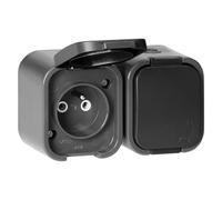 MIRATIC Double Prise Electrique Saillie Etanche IP54 Type E Prise Double avec Clapet de Protection Prise de Courant Murale Robuste pour Garage Aatelier et Locaux Professionnels (gris/noir)